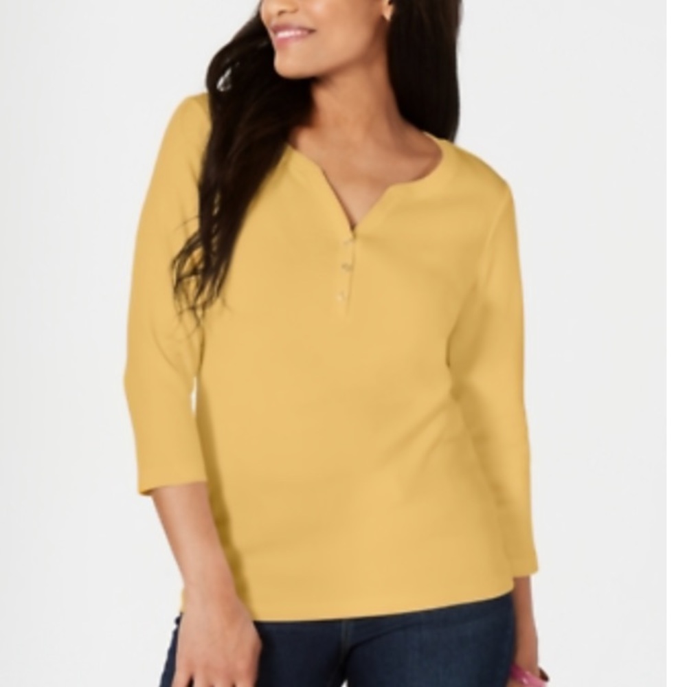 Karen Scott Plus Cotton Split Neck Henley Top Size 0X